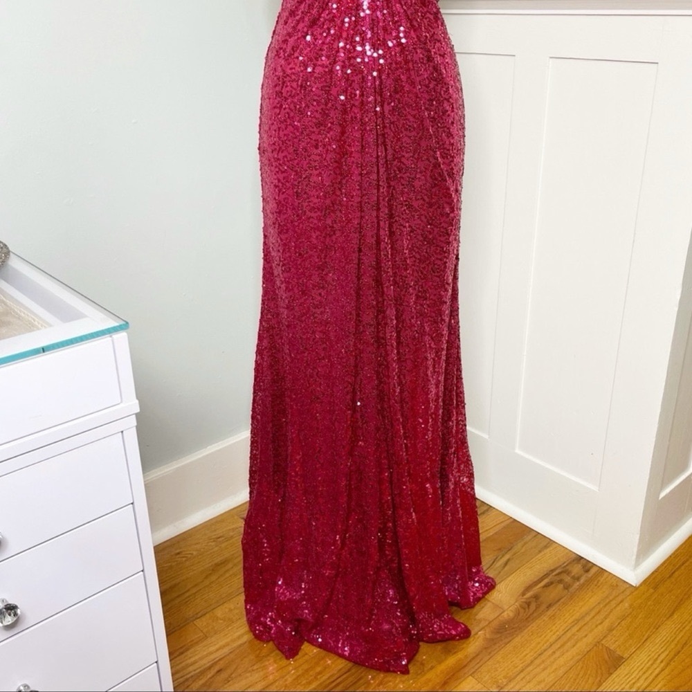La Femme Red Sequin Strapless Formal Dress Prom Evening Gown Mermaid Size 4 - Picture 4 of 12
